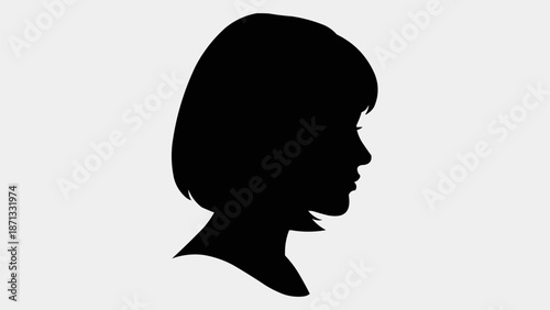 Silhouette of a young womans profile facing right.