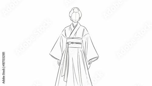 Sketch of a traditional Korean Hanbok dress on a mannequin.