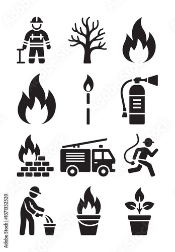 Black and white of firefighting and fire prevention firefighter flames