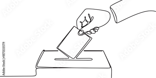 Continuous one line drawing hand putting paper in the ballot box for General Regional or Presidential Election.one line vector illustration with out background