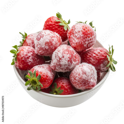 Fresh Strawberries in a White Bowl With Sugar on Top for Dessert Preparation