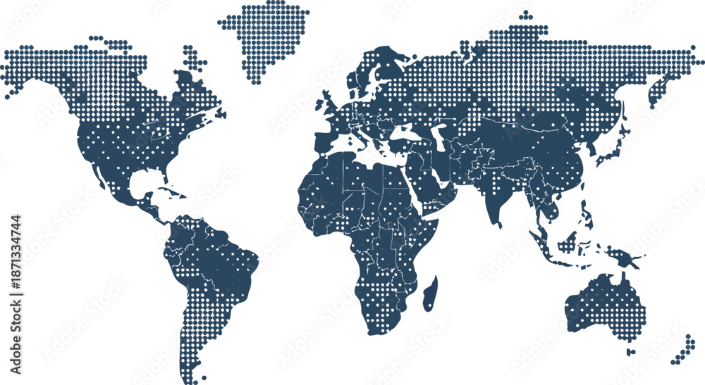 Fototapeta premium Map composed of dark blue dots on white background