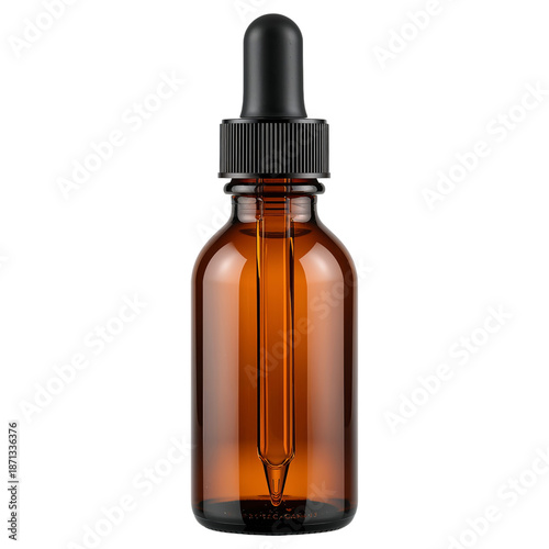 Glass Dropper Bottle for Essential Oils and Herbal Extracts on a Plain Backgr...