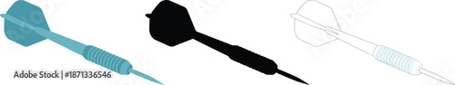 Dart arrow vector set showing colored, black silhouette and outline dart designs isolated on white background illustration