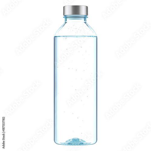 Clear Water Bottle With Silver Cap Placed on a Plain Surface in Good Lighting