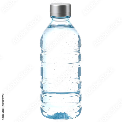 Clear Water Bottle With Silver Cap Placed on a Plain Surface in Good Lighting