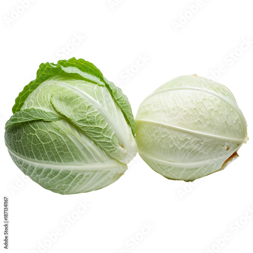 Fresh Green Cabbage Placed Side by Side on a Plain Surface in Natural Light