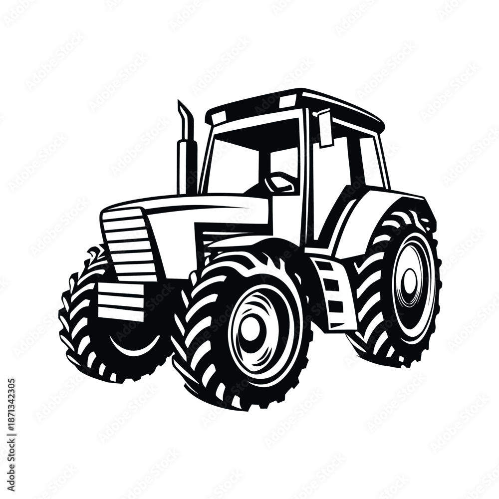 Obraz premium Agricultural Tractor Machine Outline Illustration for Coloring Page Design