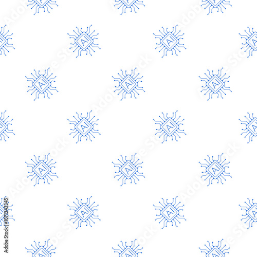 Artificial intelligence processor seamless pattern isolated on white background