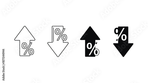 A set of four icons representing percentage change with arrows