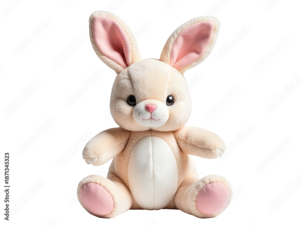 Obraz premium A plush toy rabbit sits alone on a white background, great for use in children's product or gift illustrations