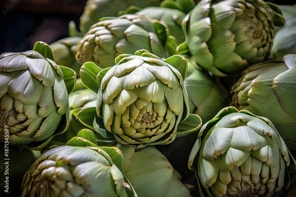 Fototapeta premium Fresh green artichokes showing their natural texture and healthy form