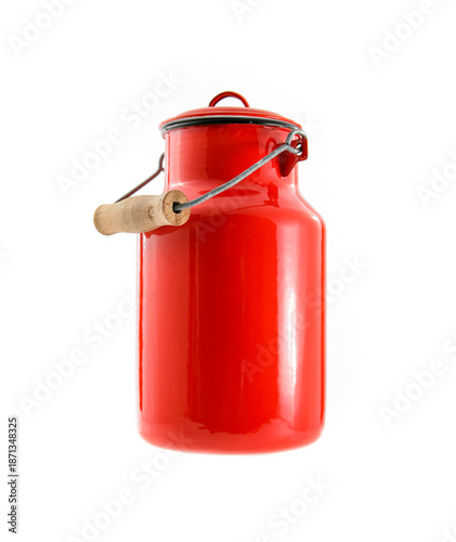 Rote Milchkanne aus Emaille