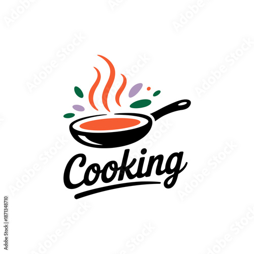 Cooking logo with frying pan and steam design