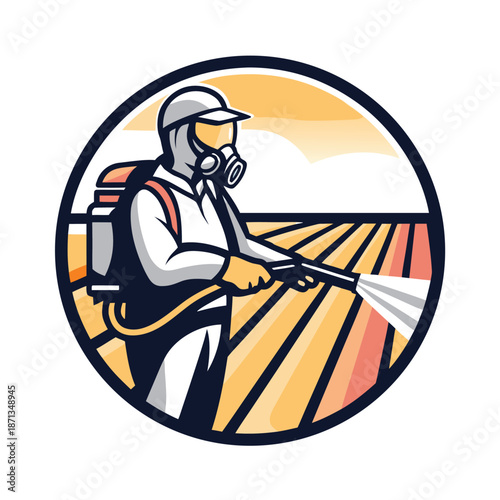 Black and White Vector Illustration of a Farmer Wearing Traditional Overalls and a Hat