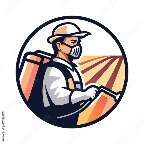 Minimalist Line Art Drawing of a Farmer Wearing Overalls Standing in a Rural Field