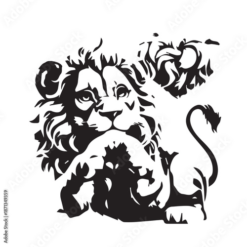 Sweet raccoon stencil art with love gesture. Playful forest animal graphic design. Black and white raccoon portrait with expressive eyes and smile.