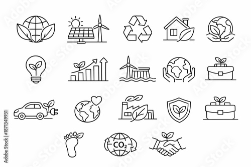 Sustainability and Eco Lifestyle Line Icons Set