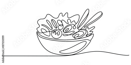 A delightful and nutritious salad bowl rendered in an elegant continuous line art style