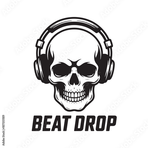 Edgy skull graphic with bold typography. Street rebel lettering with skeleton head. Gritty underground fashion element for t-shirt prints and logo art.