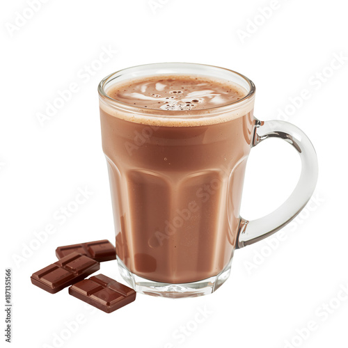 Warm Drink With Chocolate Pieces Beside Clear Glass Mug in Simple Setup