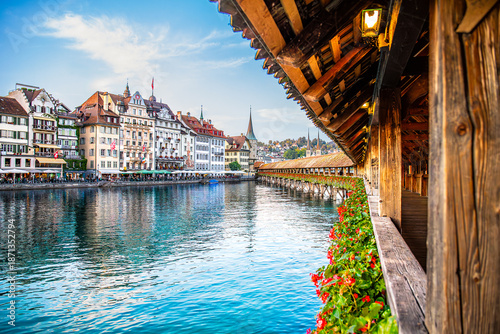 A beautiful view of Luzern City from the river bridge