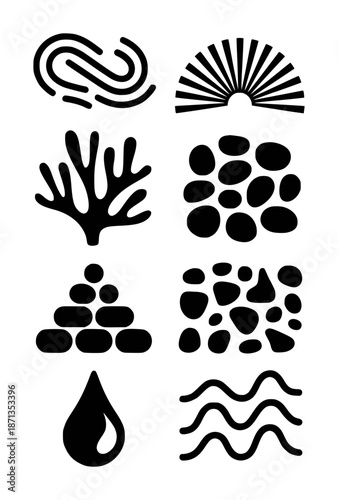 Black abstract organic shapes and natural white