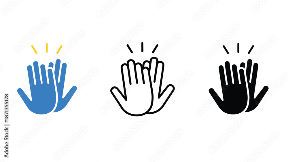 Obraz premium A set of three hand icons in different colors and styles