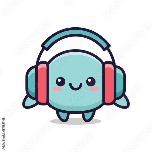 Cute Cartoon Character Wearing Headphones Illustration