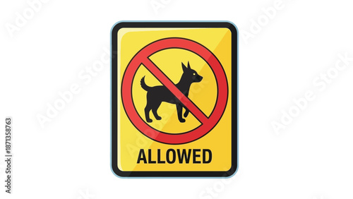 Yellow rectangular prohibition sign clearly indicates that dogs are not permitted or allowed within this specified area or building premises