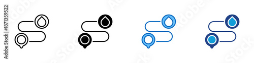 Water Location Multiple Style Icon Design Vector - Map marker with water symbol representing water source location, availability, or hydrology point