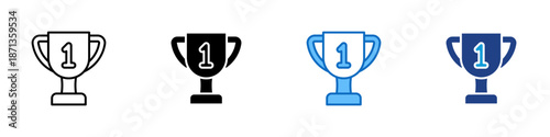 Winner Trophy Multiple Style Icon Design Vector - Trophy with number one symbol representing victory, competition success, and top performance