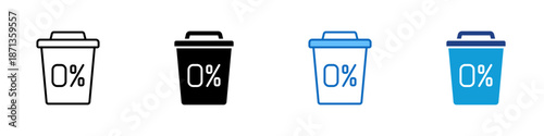 Zero Waste Multiple Style Icon Design Vector - Waste container with zero percent sign representing waste reduction and sustainable living