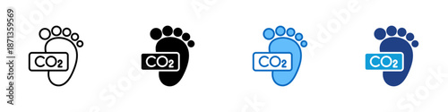 Carbon Footprint Multiple Style Icon Design Vector - Footprint with carbon symbol representing environmental impact and emissions measurement