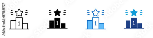 Star Ranking Multiple Style Icon Design Vector - Podium with star showing ranking, evaluation, and performance comparison