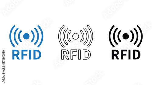 Three RFID logo designs with different colors and styles on a white background
