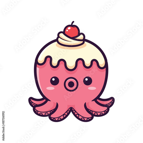 Cute Octopus Dessert Vector Illustration