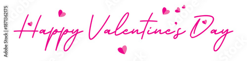 Happy Valentine’s Day Handwritten Script Text with Pink Hearts – Romantic Love Banner Vector