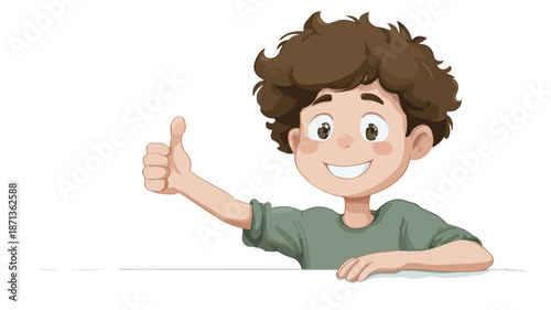 Smiling Cute Boy with Thumbs Up Gesture on White Background - Vector Illustration
