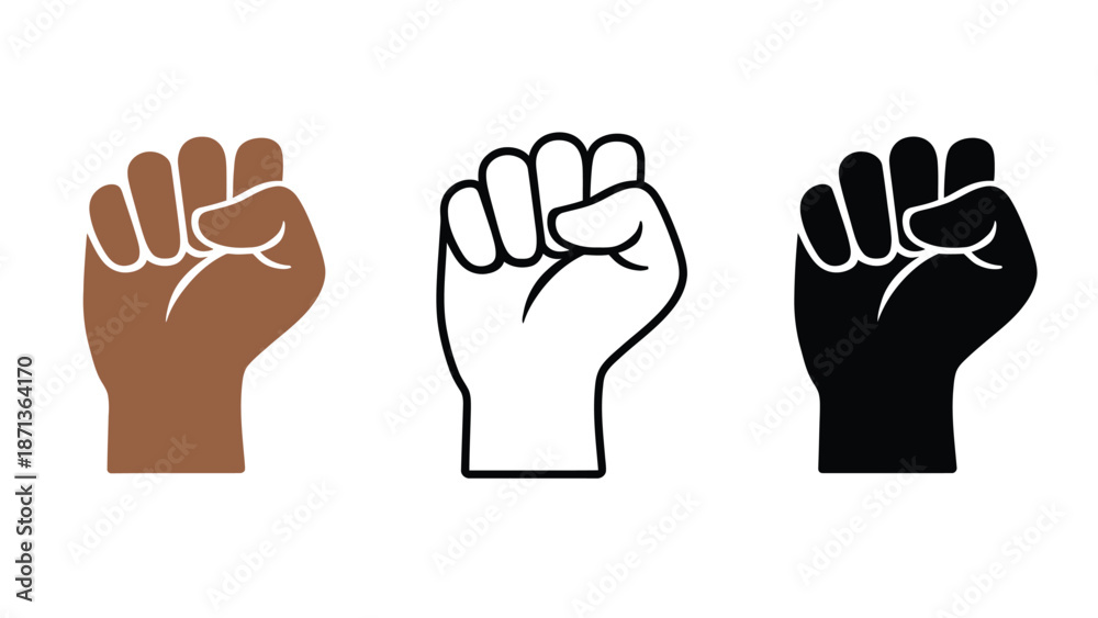 Obraz premium Three fists raised in solidarity and unity for social justice and equality