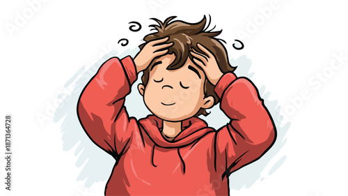 Dizzy Boy Holding Head Cartoon Vector with Outline Isolated