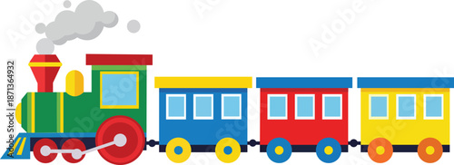 Colorful cartoon train with smoke showcasing a classic locomotive design