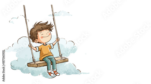 Cheerful Child Swinging Vector Illustration Isolated on White Background