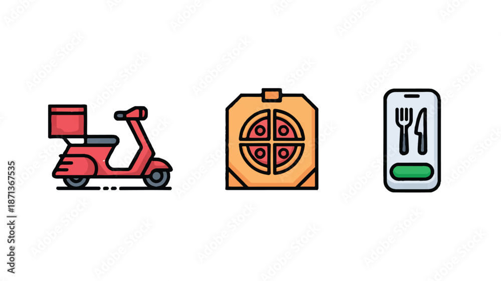 Obraz premium food delivery icons with scooter pizza and phone