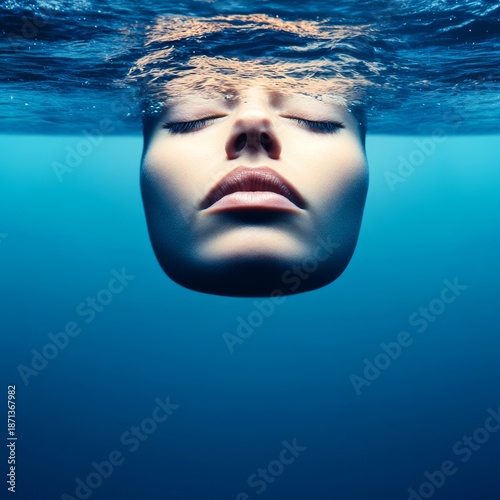 Submerged Serenity Woman's Face Underwater, Closed Eyes, dream, tranquility