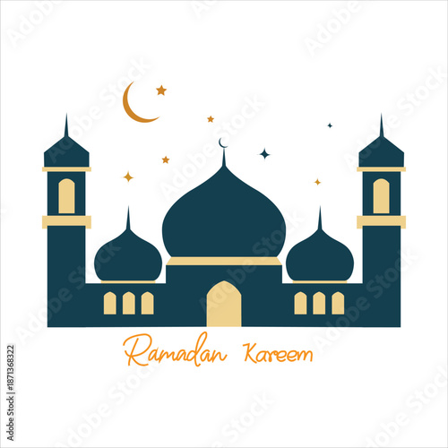 Modern Flat Ramadan Kareem Greeting Card Vector Illustration on White