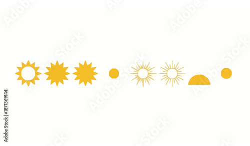 Minimal sun and sunrise icons flat vector set for summer weather design