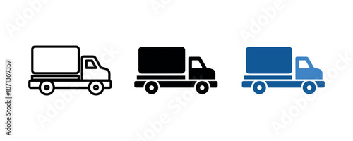 Outline, solid, and colored truck icons in black and blue variants