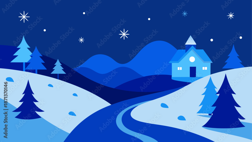 Fototapeta premium Winter landscape with house and trees art