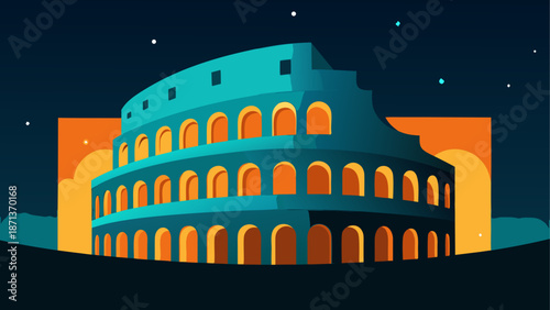 Illustration of the colosseum at night time